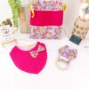 Box naissance liberty rose, violet et jaune, à personnaliser avec le prénom de l'enfant. Collection Marine et sa machine