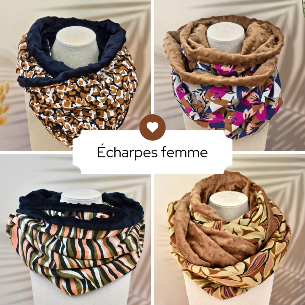 cheche femme hiver - snood double tour - echarpe tube - Fait main en Bretagne - Marine et sa machine