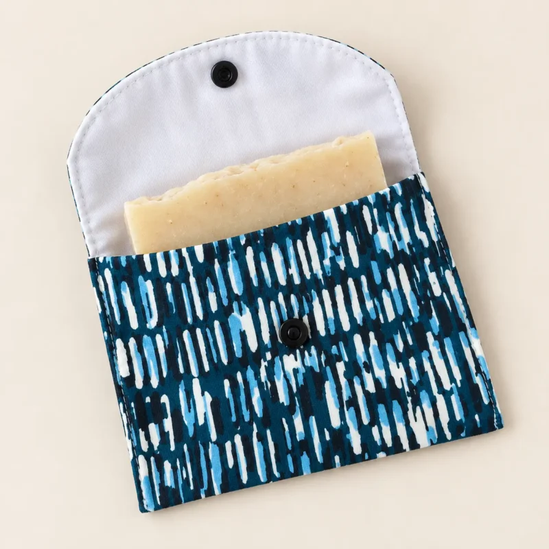 Pochette a savon stries bleu