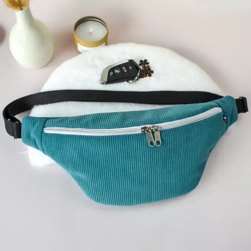 Sac banane femme velours bleu canard