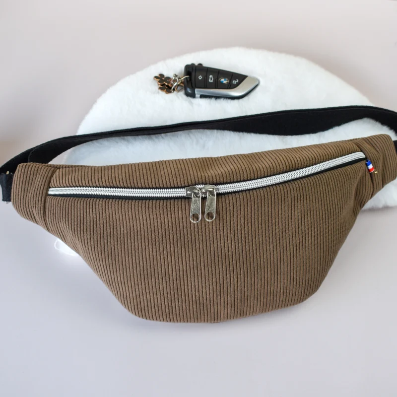 Sac banane femme velours marron