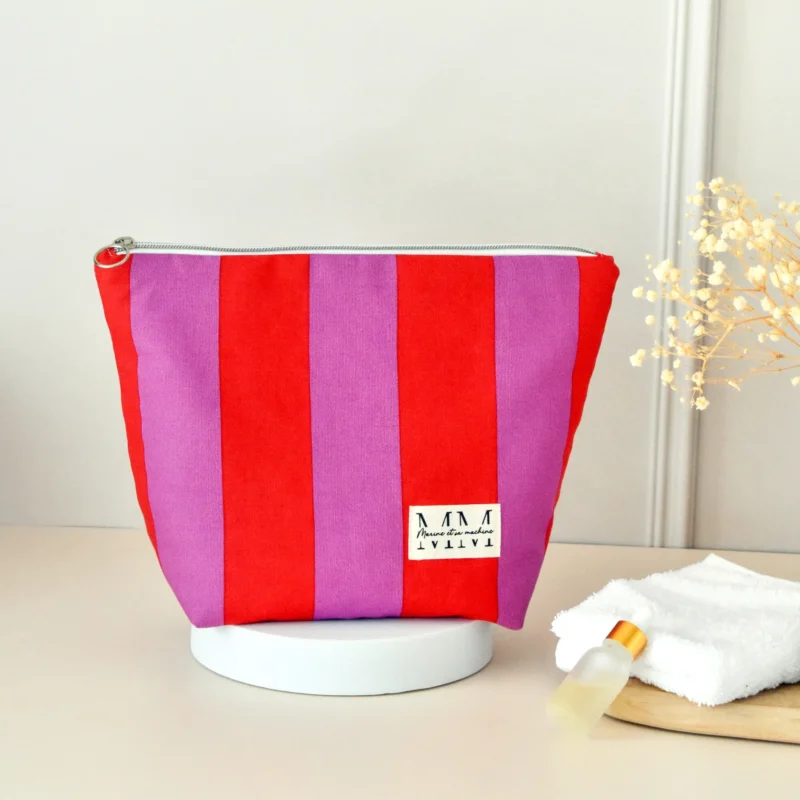 Trousse de toilette femme grand format rayures