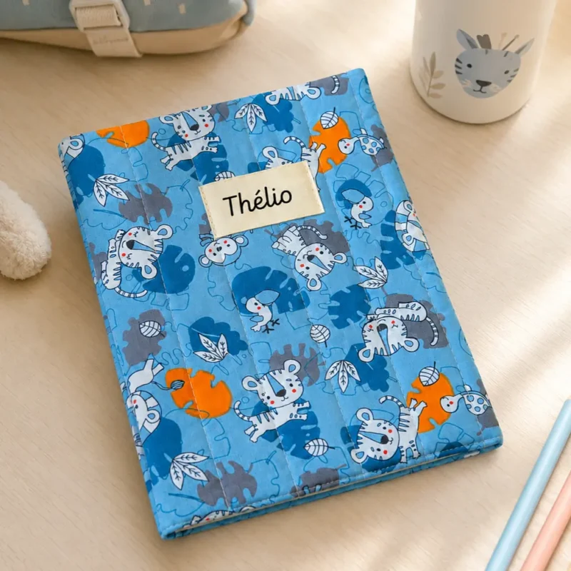 Protège cahier en tissu posé