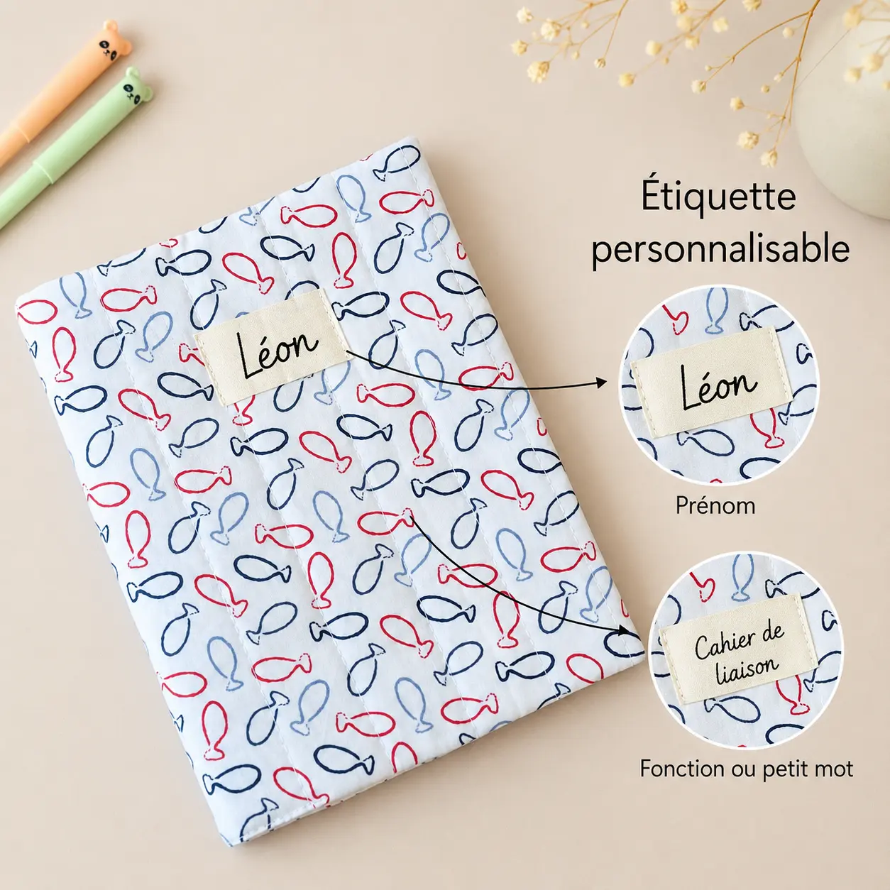 Protège cahier poisskaï - personnalisation