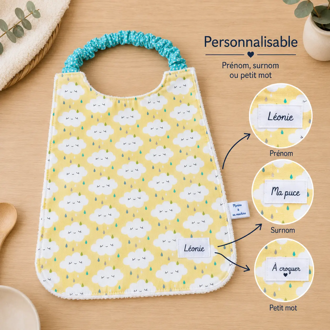 Serviette élastique maternelle nuage - personnalisation