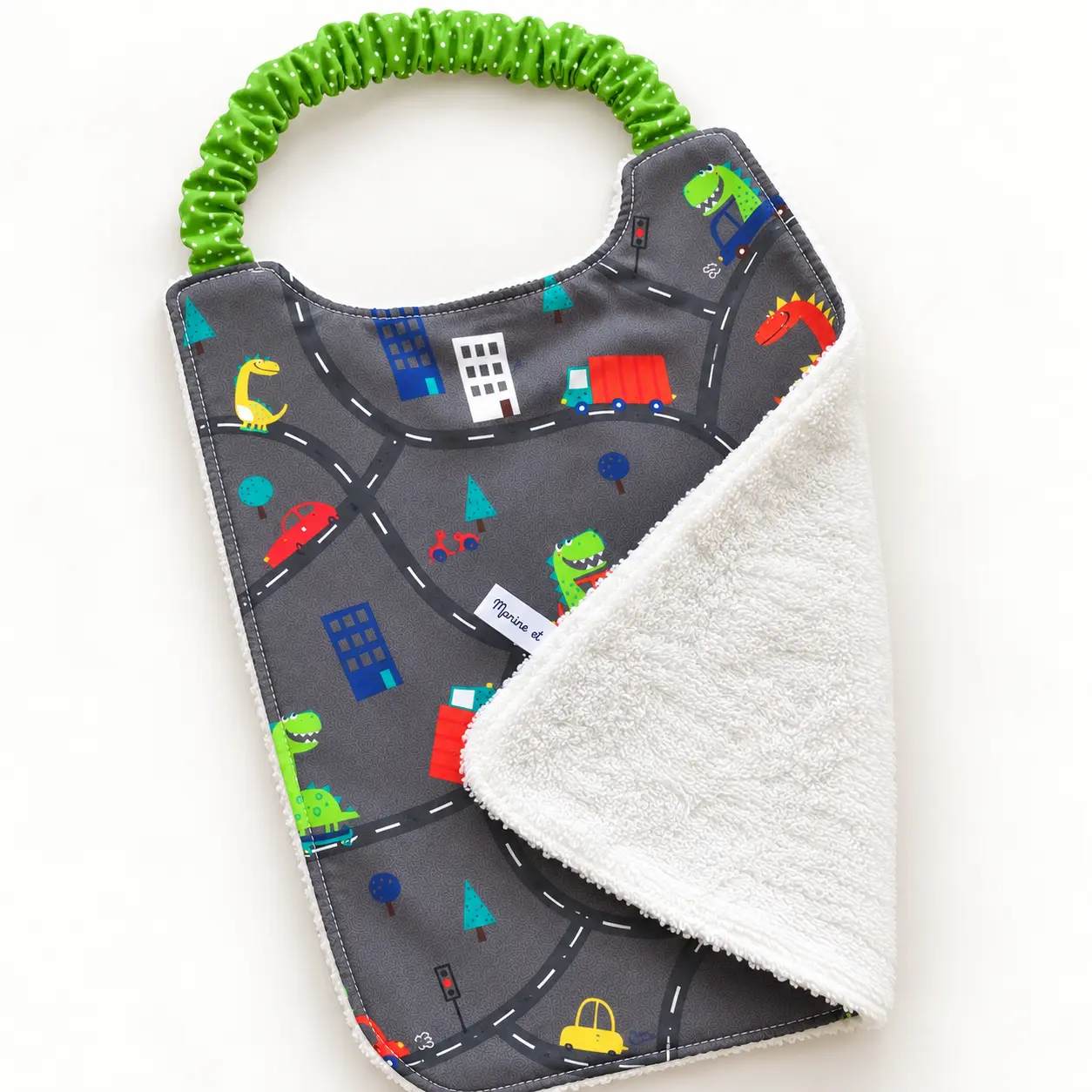 Bavoir élastique maternelle dinosaure - dos