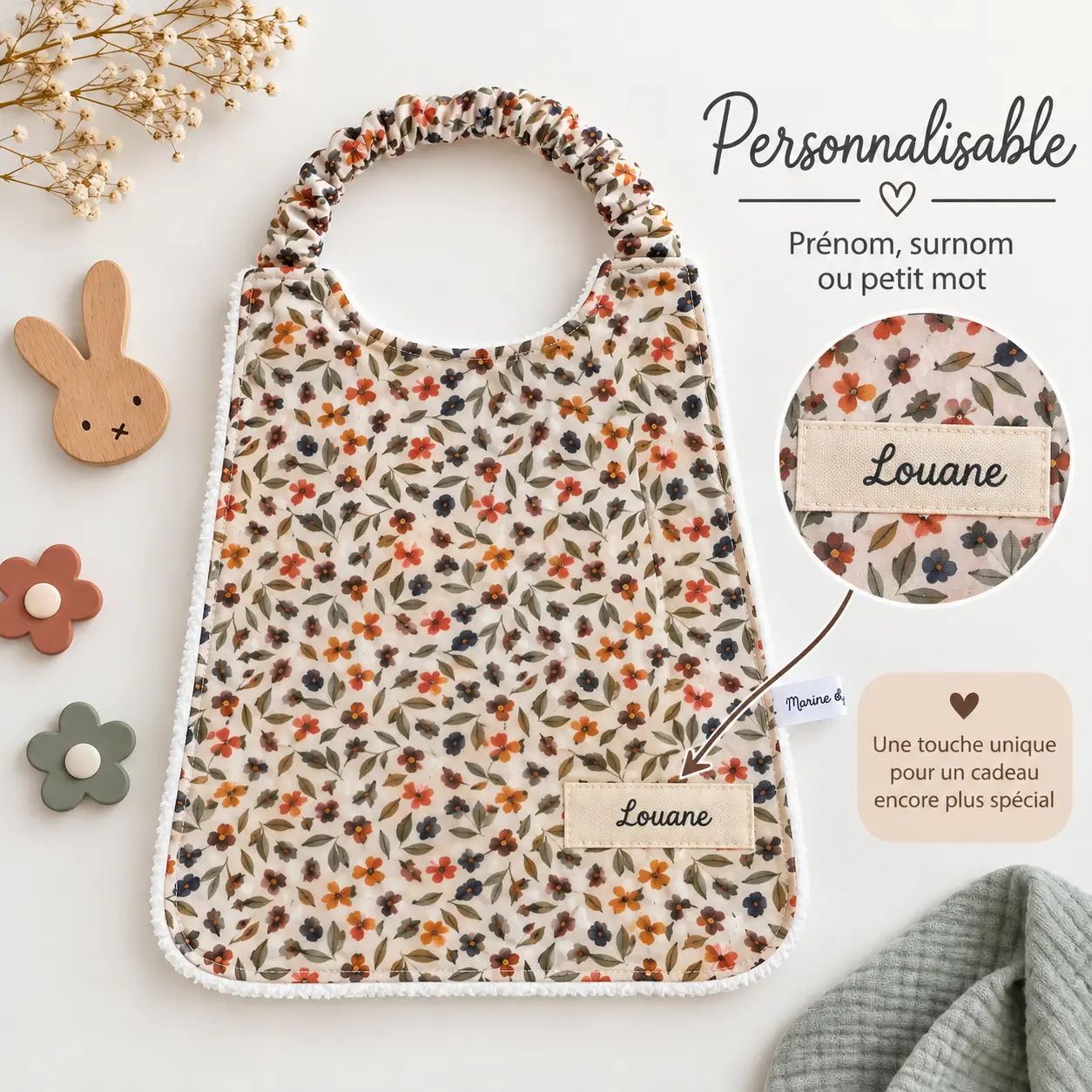 Serviette elastique maternelle bohème - personnalisation