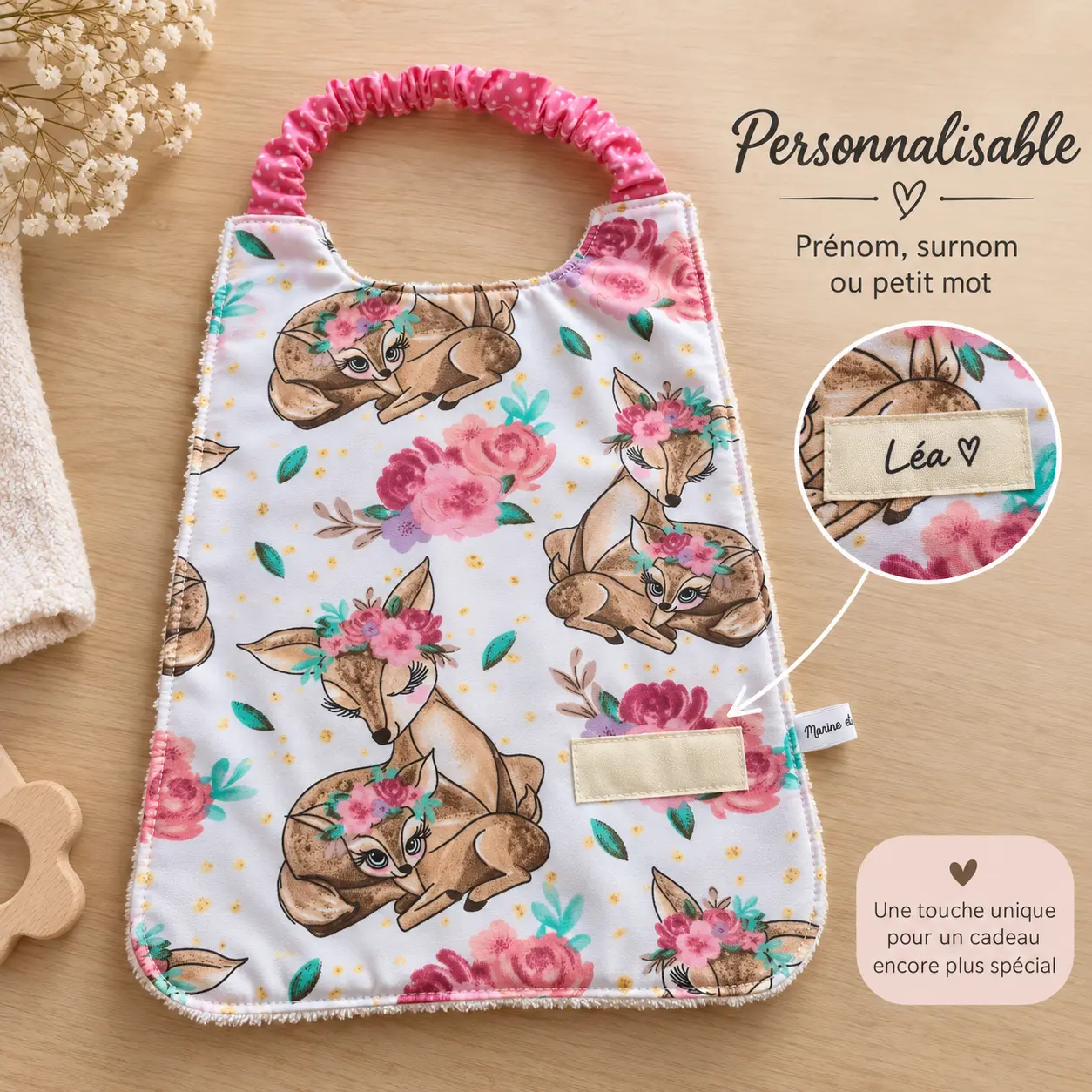 Serviette elastique maternelle fille - personnalisation