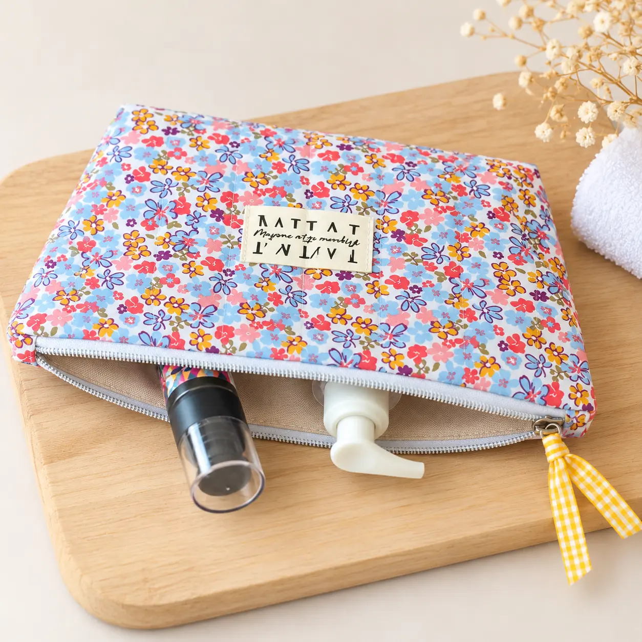 Trousse tissu fleuri - à plat