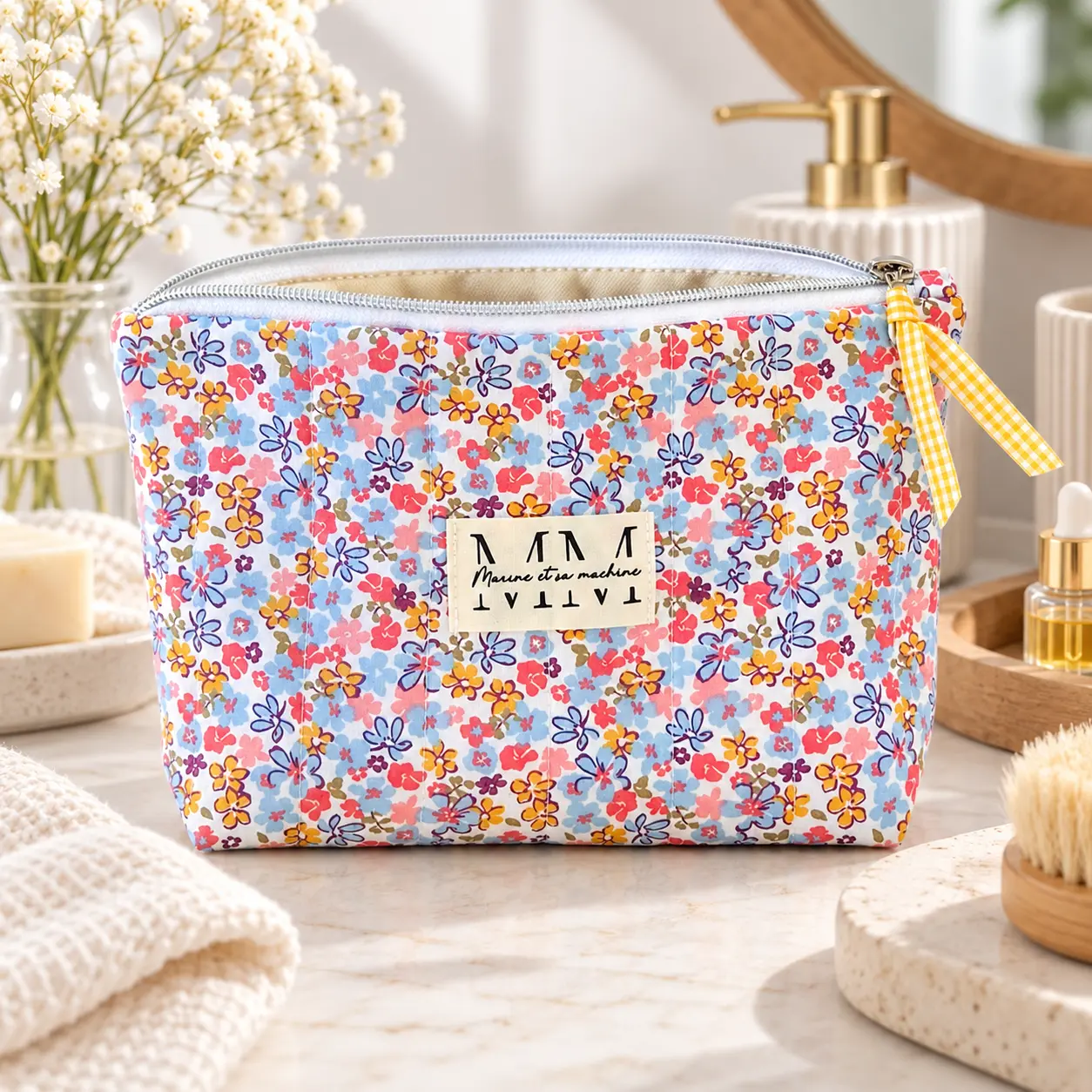 Trousse tissu fleuri - salle de bain