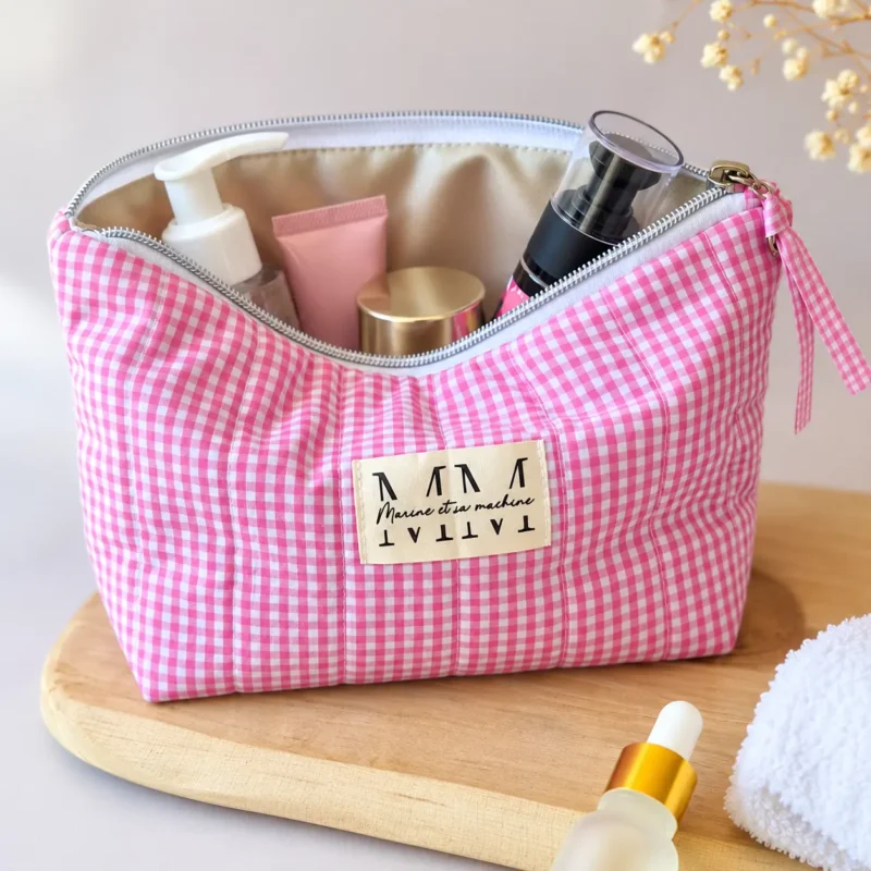 Trousse tissu vichy rose